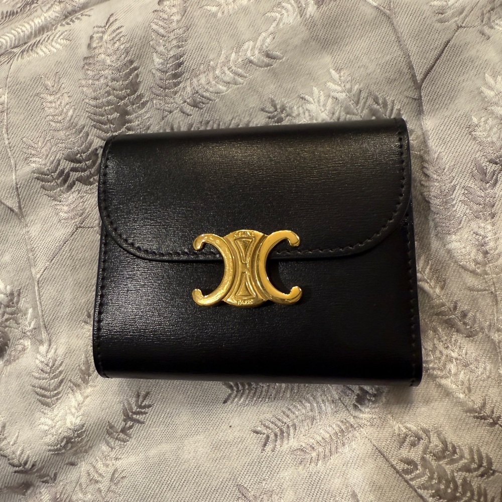 Celine Black Wallet with Gold Logo